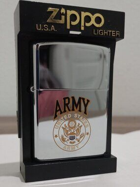 VINTAGE 90s ZIPPO US ARMY CHROME & GOLD LIGHTER UNFIRED (NOS)